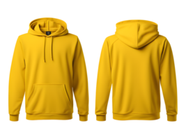 AI generated Blank Yellow Hoodie Front and Back View Mockup Isolated on Transparent Background png