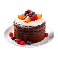 AI generated Chocolate Cake with Fruits Isolated on Transparent Background png