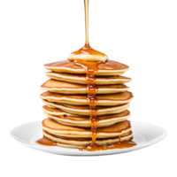 AI generated Pancake with Honey Syrup on a White Plate Isolated on a Transparent Background png