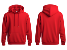 AI generated Blank Red Hoodie Front and Back View Mockup Isolated on Transparent Background png