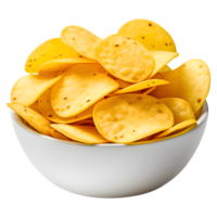 ai generiert Kartoffel Chips im ein Schüssel isoliert auf transparent Hintergrund png