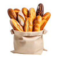 AI generated Breads in a Paper Bags Isolated on Transparent Background png