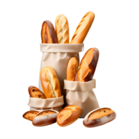 AI generated Bread in Paper Bags Isolated on Transparent Background png