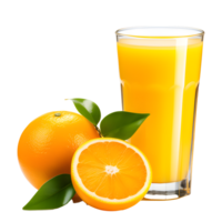 ai generato bicchiere di arancia succo e arancia isolato su trasparente sfondo png