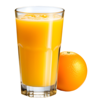 ai generado vaso de naranja jugo y naranja aislado en transparente antecedentes png