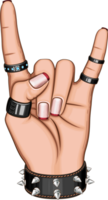 femmina mano nel roccia gesto illustrazione. pesante metallo cartello png