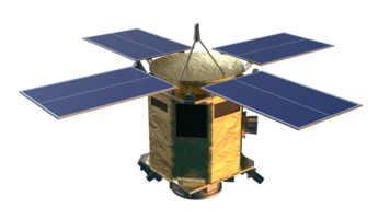 Space satellite orbiting in space. 3d rendering - illustration png