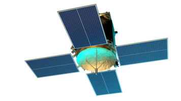 Space satellite orbiting in space. 3d rendering - illustration png