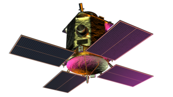 ruimte satelliet in een baan om de aarde in ruimte. 3d renderen - illustratie png