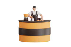 Male Waiter Making Coffee 3D Illustration png