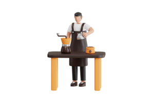 barista making coffee for customer 3d illustration. Male Barista Making Coffee in Cafe. 3d illustration png