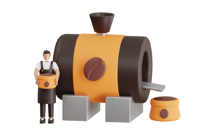 Male barista holding sack of coffee 3d ilustration. Sack of coffee 3d illustration png