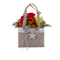 Fresh flower bouquet in a bag basket cut out isolated transparent background png
