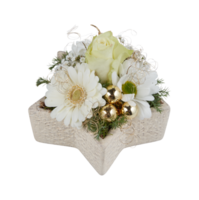 Bouquet of fresh flowers in a ceramic vase cut out isolated transparent background png