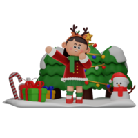 3d girl cartoon christmas Happy pose isolated on transparent background png