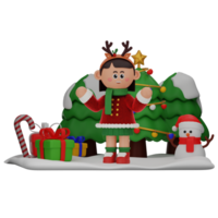 3d girl cartoon christmas Confused pose isolated on transparent background png