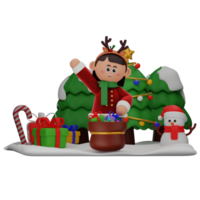 3d meisje tekenfilm Kerstmis hebben zak van cadeaus houding geïsoleerd Aan transparant achtergrond png