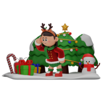 3d girl cartoon christmas Looking pose isolated on transparent background png