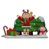 3d meisje tekenfilm Kerstmis jumping houding geïsoleerd Aan transparant achtergrond png