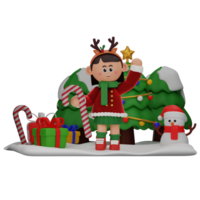 3d girl cartoon christmas Holding Candy Cane pose isolated on transparent background png