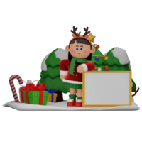 3d ragazza cartone animato Natale in piedi vicino lavagna posa isolato su trasparente sfondo png