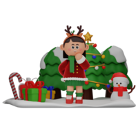 3d girl cartoon christmas Curious pose isolated on transparent background png