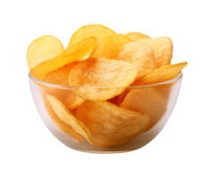 AI generated potato chips in a bowl isolated on a transparent background, PNG