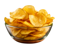 ai gegenereerd aardappel chips in een kom geïsoleerd Aan een transparant achtergrond, PNG