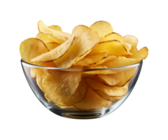 AI generated potato chips in a bowl isolated on a transparent background, PNG