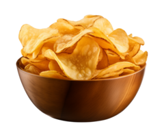 AI generated potato chips in a bowl isolated on a transparent background, PNG