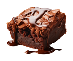 AI generated piece of tasty chocolate brownie isolated on a transparent background, PNG