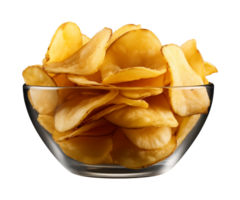 AI generated potato chips in a bowl isolated on a transparent background, PNG