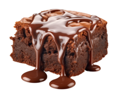 AI generated piece of tasty chocolate brownie isolated on a transparent background, PNG