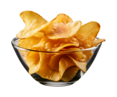 ai gegenereerd aardappel chips in een kom geïsoleerd Aan een transparant achtergrond, PNG