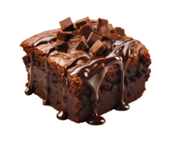 AI generated piece of tasty chocolate brownie isolated on a transparent background, PNG