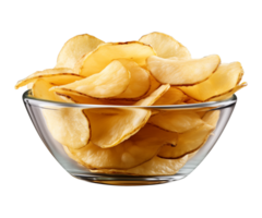 AI generated potato chips in a bowl isolated on a transparent background, PNG