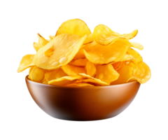 AI generated potato chips in a bowl isolated on a transparent background, PNG