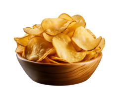 AI generated potato chips in a bowl isolated on a transparent background, PNG