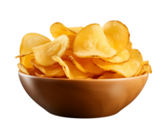 AI generated potato chips in a bowl isolated on a transparent background, PNG