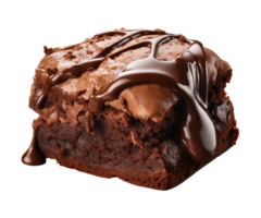 AI generated piece of tasty chocolate brownie isolated on a transparent background, PNG