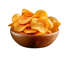 AI generated potato chips in a bowl isolated on a transparent background, PNG