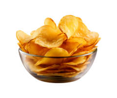 AI generated potato chips in a bowl isolated on a transparent background, PNG