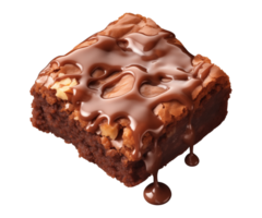 AI generated piece of tasty chocolate brownie isolated on a transparent background, PNG