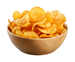 AI generated potato chips in a bowl isolated on a transparent background, PNG