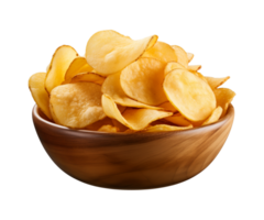 AI generated potato chips in a bowl isolated on a transparent background, PNG