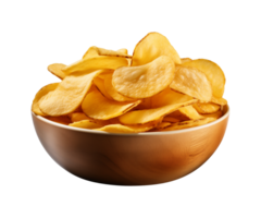 AI generated potato chips in a bowl isolated on a transparent background, PNG