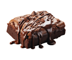 AI generated piece of tasty chocolate brownie isolated on a transparent background, PNG