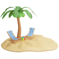 Beach clipart flat design icon isolated on transparent background, 3D render Summer and beach concept png