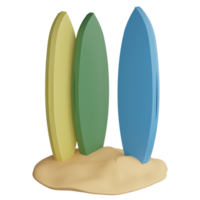 surfingbräda på de strand ClipArt platt design ikon isolerat på transparent bakgrund, 3d framställa sommar och strand begrepp png