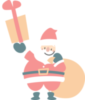 vrolijk Kerstmis en gelukkig nieuw jaar met schattig de kerstman claus en geschenk doos, vlak PNG transparant element tekenfilm karakter ontwerp